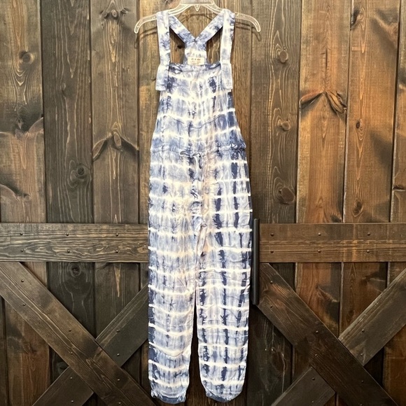 Anthropologie Cloth & Stone Asta Tie Dye Overalls Size S Blue White Tencel Boho - Picture 1 of 15